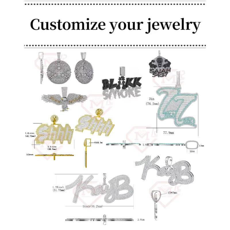 Pass Tester Hiphop Custom Pendant Men Initial Letter Charm 925 Silver Vvs Iced Out Diamond Moissanite Pendant