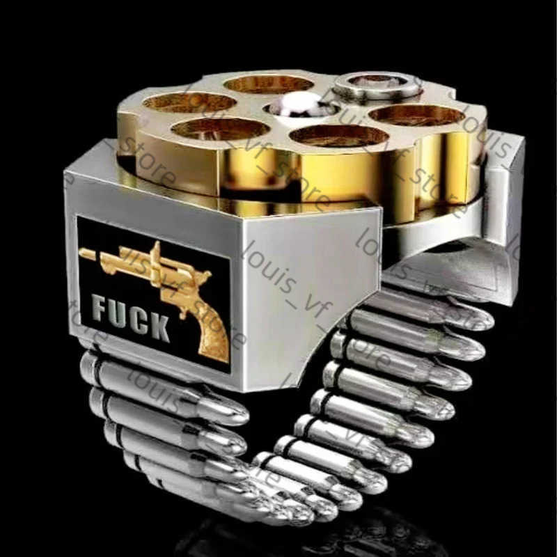 Creative Revolver Bullet Roulette Red Crystal Rings Motorcycle Party Steampunk Russian Roulette Ring Wholesale H250718