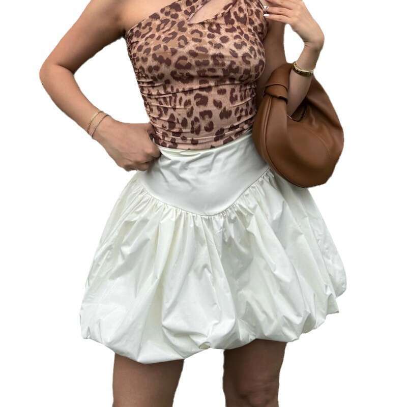 Women's New Street Fashion Versatile Solid Color Simple Lantern Mini Slim Fit Slimming Short Skirt B5