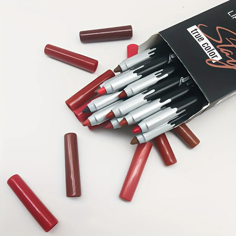 12pcs Lip Liner Pen 12 Colors Waterproof And Sweat-proof Not Easy To Fade Non-stick Cup Nude Lipstick Pencil SET 250716
