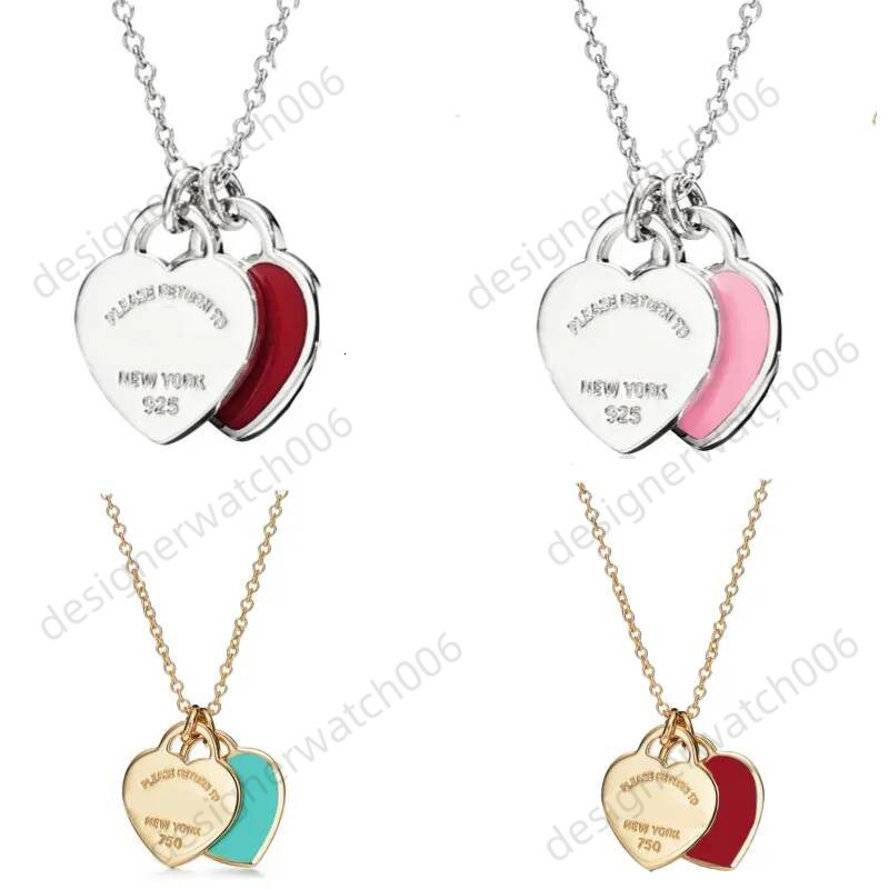 Gold Plated Designer Necklace Love Heart Pendant Necklace Letter Woman Titanium Steel Blue Pink Green Jewelry Valentine's Day High Quality Christmas Gift 0ae