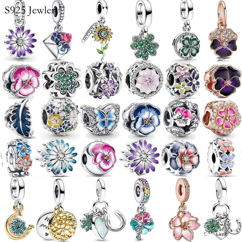 S925 New Spring 2024 Charm Daisy and Cherry Blossoms beads Flower Pendant 925 Sterling silver Fit bracelet 925 original jewelry DIY making For Women g