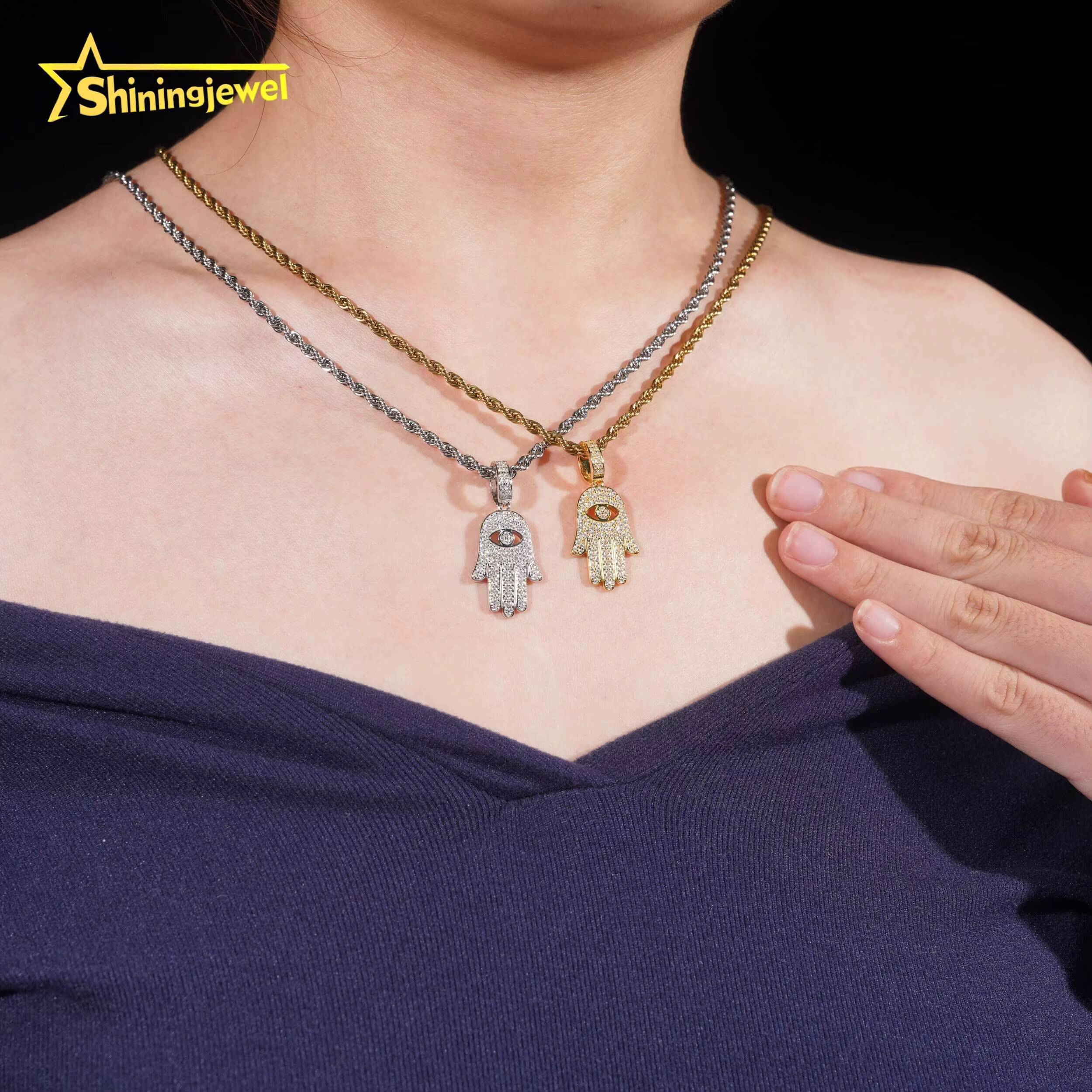 Wholesale Hip Hop Jewelry for Gift Hamsa Hand Pendant Custom Iced Out Fashion 925 Silver VVS Moissanite Diamond Lucky Pendant