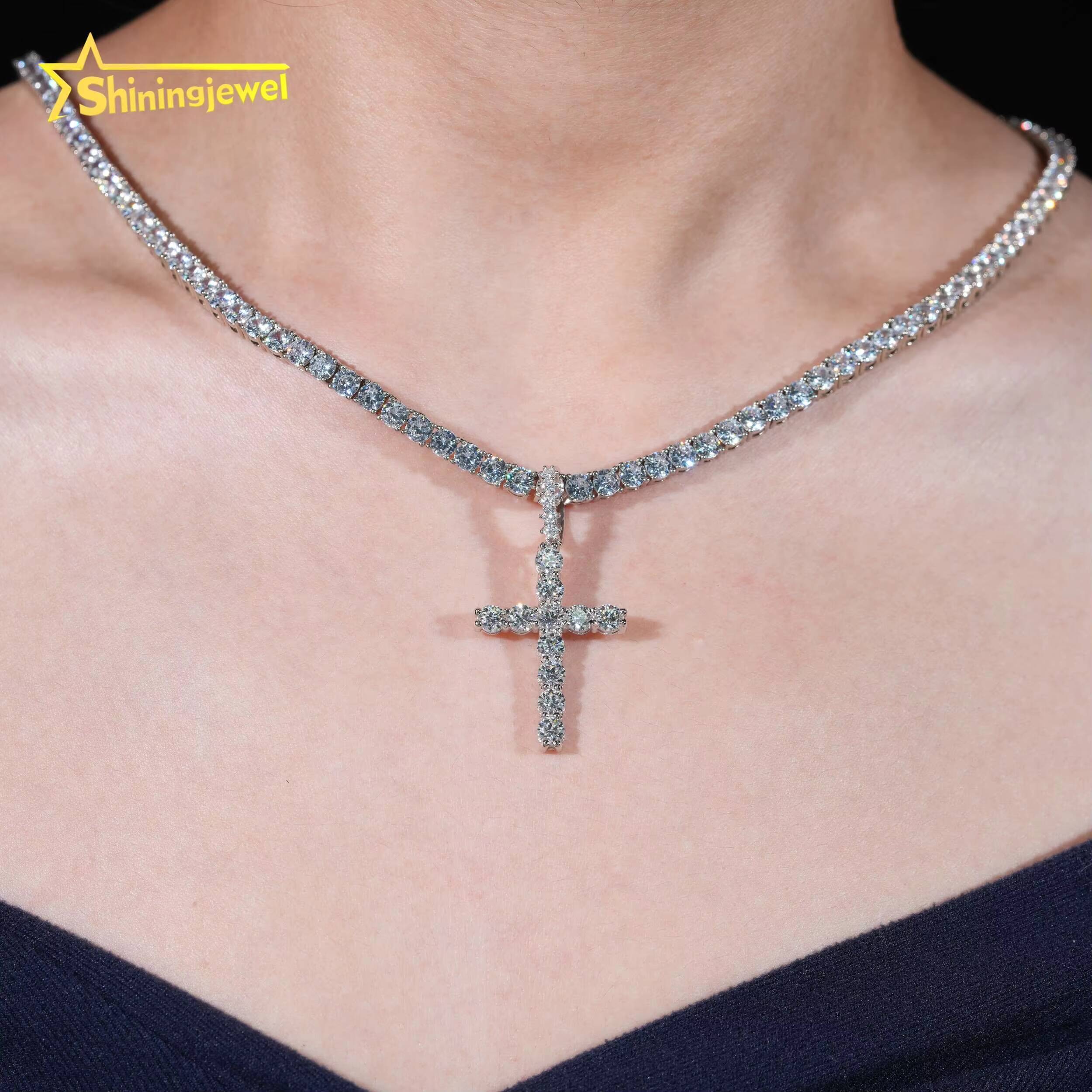 4MM VVS Moissanite Diamond Custom Hip Hop Jewelry Hand Made Pendant 925 Silver Iced Out Cross Pendants for Men Women Pass Tester