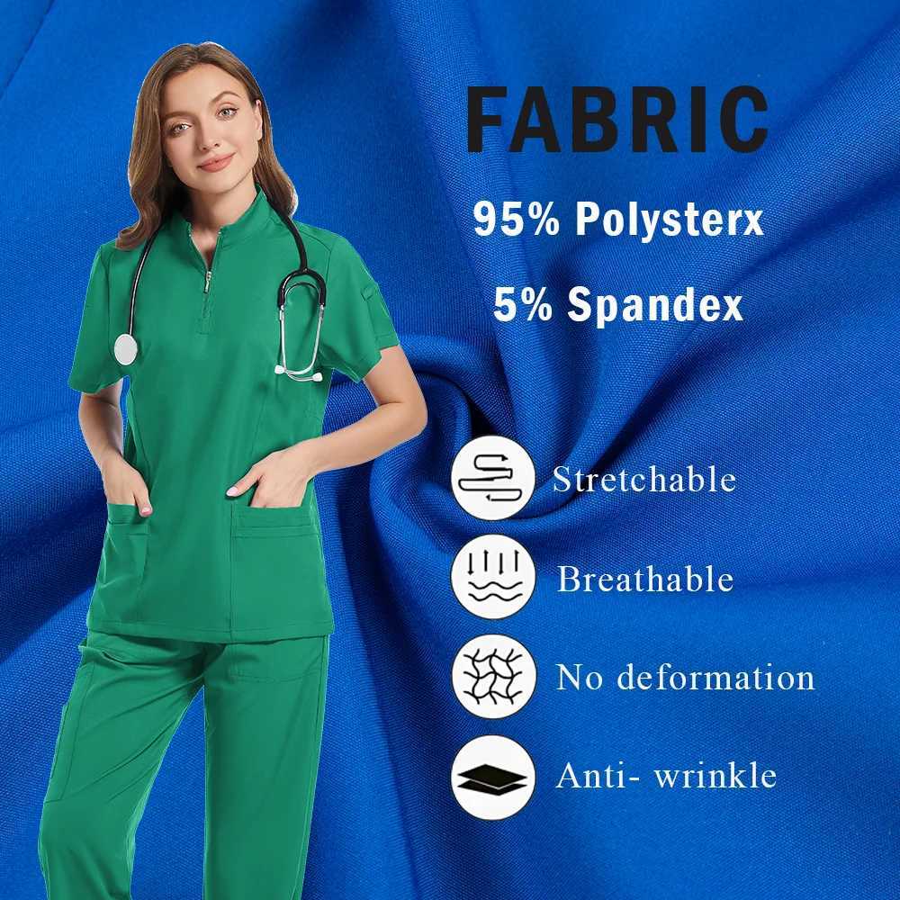 Womens Nurse Uniform Set Clinical Uniforms Medical Clothes Scrubs Sutis Surgical Blouse Zipper Top Pants Suit for Woman Man XXL Z250718
