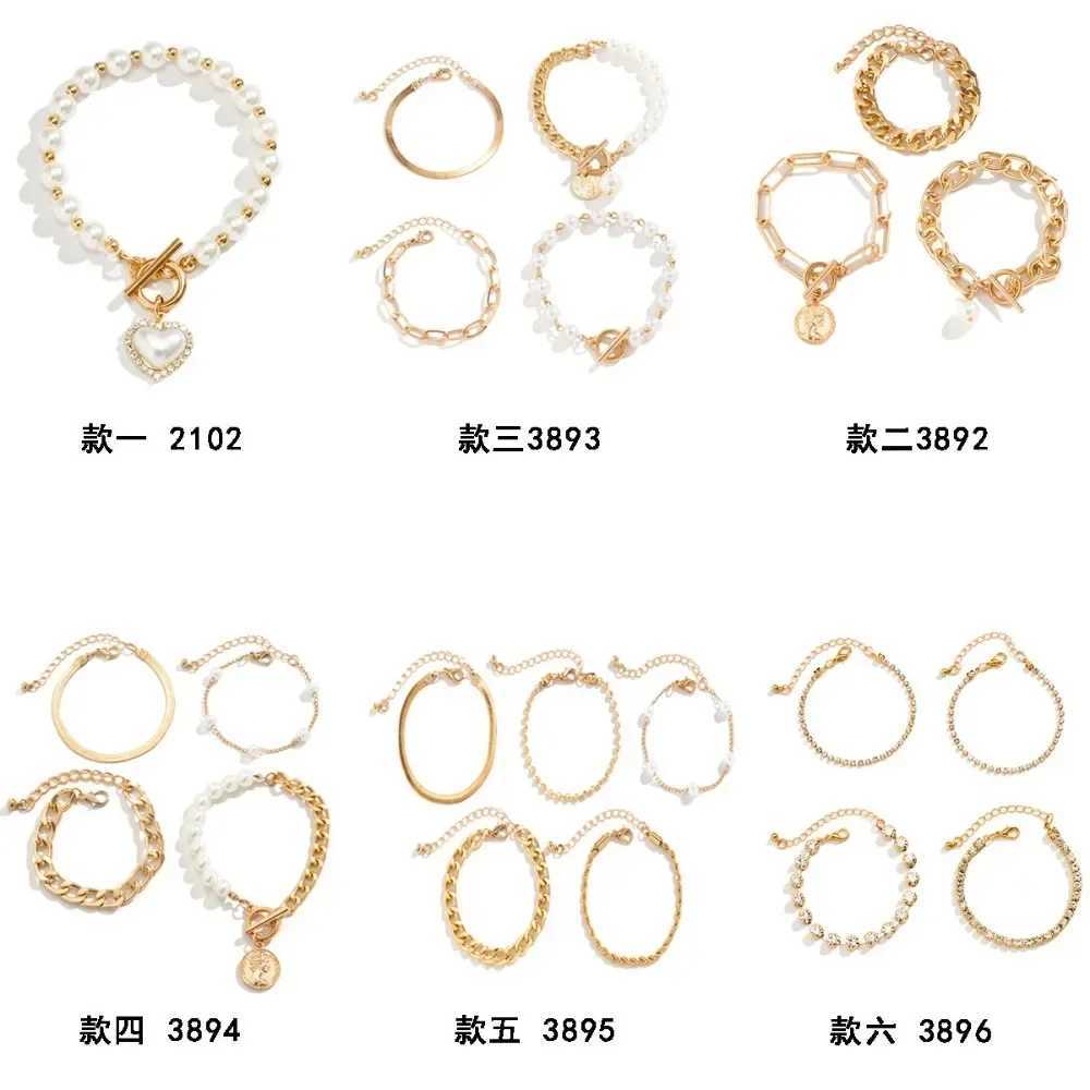 2024 New Fashion Imitation Pearl Crystal Chain Bracelet Set for Women Luxury Gold Color Stainless Steel Bangle Jewelry Set X250718
