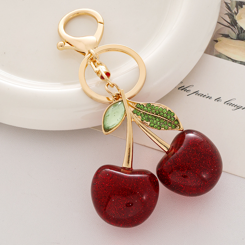 Diamond-in Cherry Bag Charms Fashionable Fruit Metal Keychain Hanging Accessories Women's Bag Accessories