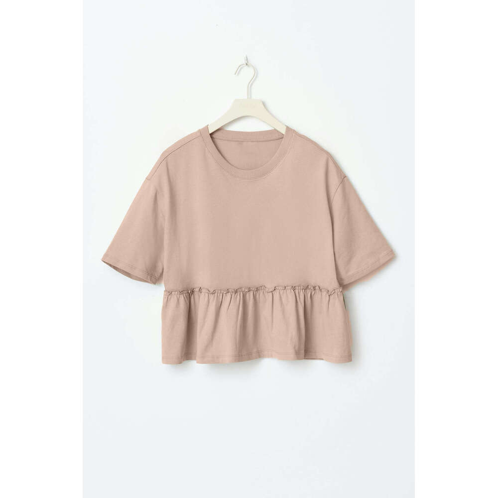 Spring Summer New Style Pure Cotton Round Neck Pleated T-Shirt For Women Soft Loose Casual Versatile Top B5