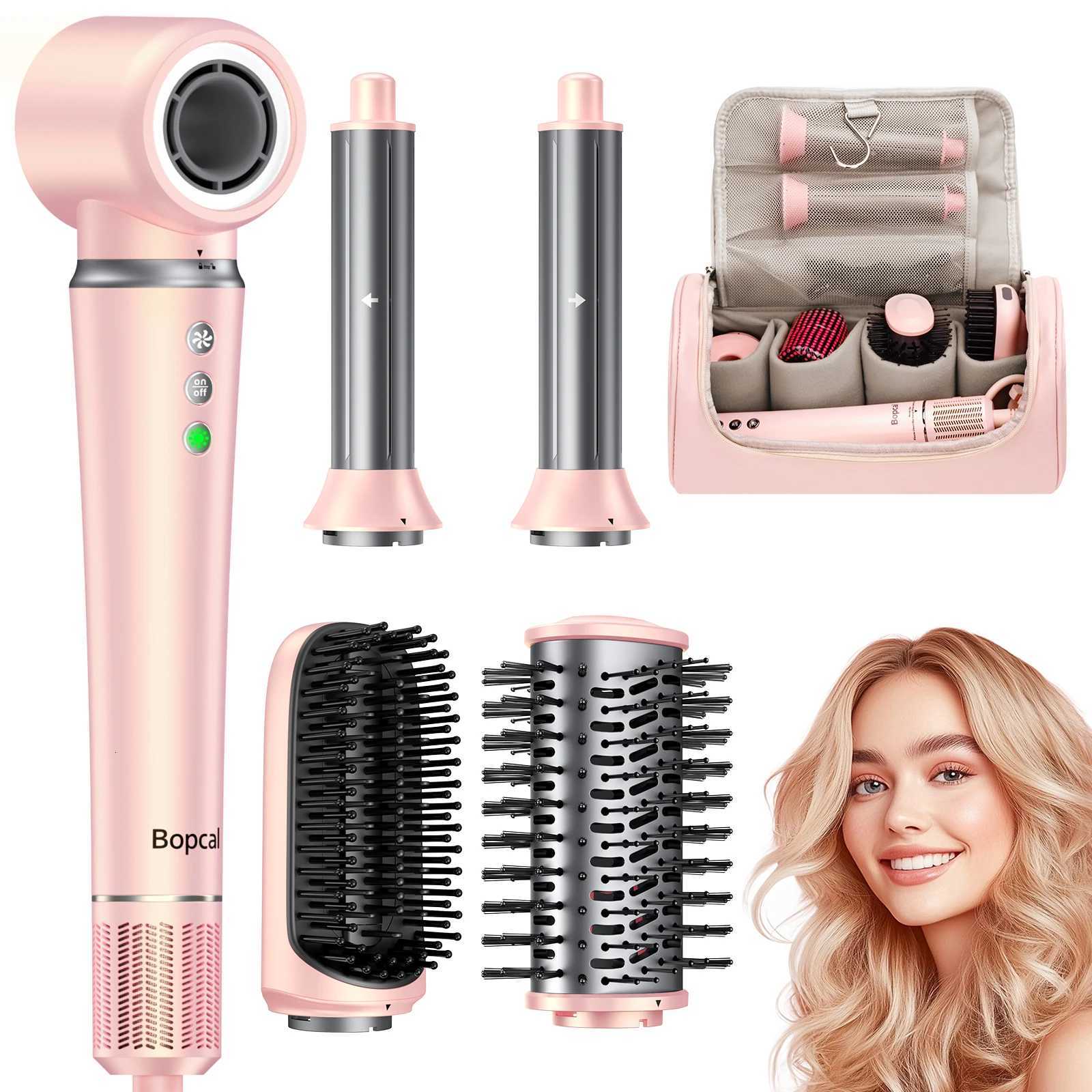 5 in 1 High-Speed Hot Air Styler Frizz-Free Fast Drying No Heat Damage Hair Dryer Curl Volumize Straighten with Travel Bag W250718