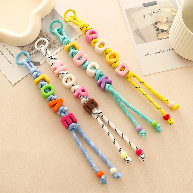 Dopamine Acrylic Beads Letter Colored Braided Rope Backpack Pendant Keychain Y2K Women Men Bag Car Beaded Keyring Accessories 250717