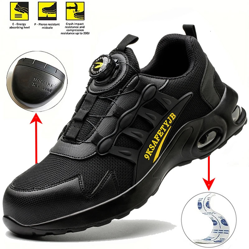 Men Rotating Button Safety Shoes Steel Toe Work Sneakers Indestructible PunctureProof Boots Air Cushion Shoes 250717