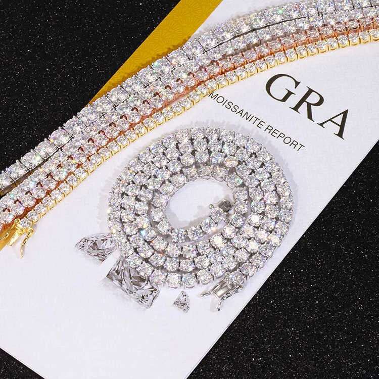 Wholesale Price Sterling Sier Tennis chain 2mm--5mm In stock GRA Moissanite Chain Hip Hop Necklace Fine Jewelry