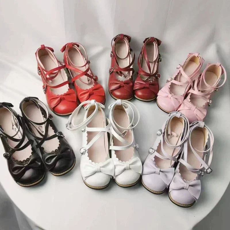 Lolita Shoes Women Flats Low Round With Cross Straps Bow Cute Girls Princess Tea Party Students Lovely Size 3441 250717