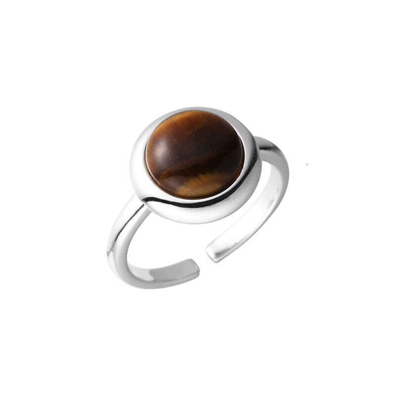 Tiqi S Pure Silver Niche Design Tiger Eye Stone for Women Ins Simple Personality Open Ring Trendy