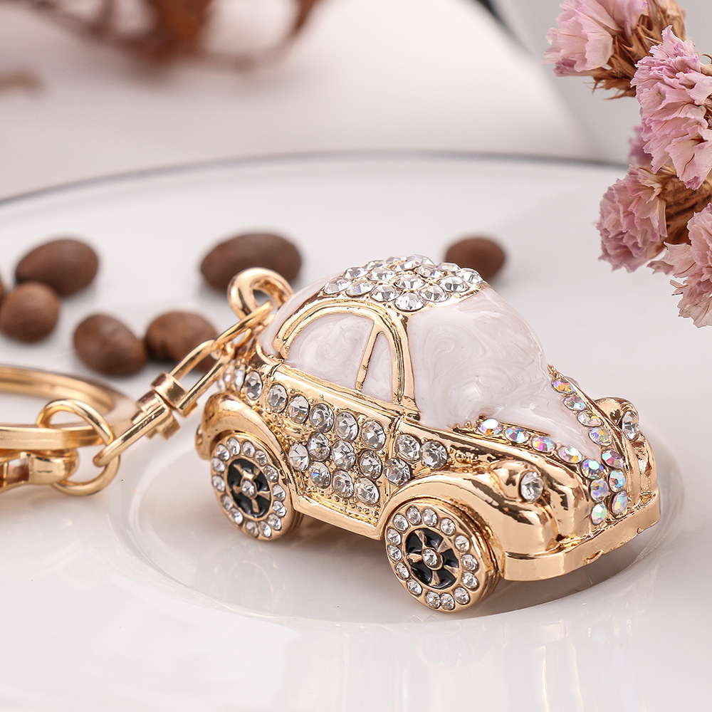 Diamond-inlaid Mini Car Beetle Bag Charms Fashionable Metal Keychain Hanging Women's Bag Accessories