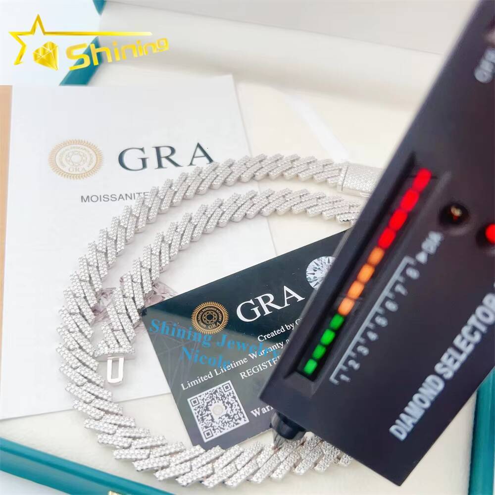 Hot Sale Wholesale Price 925 Sterling Silver 10mm 12mm GRA Certificate Iced Out Moissanite Cuban Link Chain