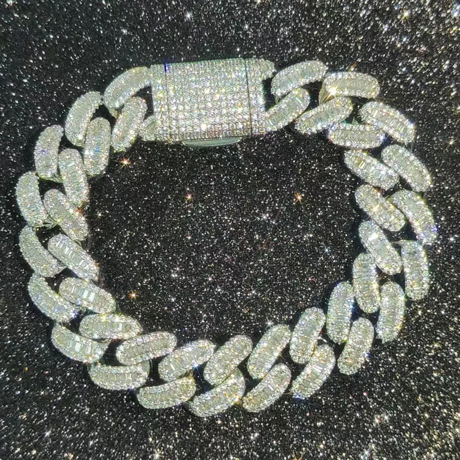 15mm Hip Hop Rapper Rock Men Iced Out Prong Fashion Jewelry Cuban Link Matching Bracelet Hommes 250717