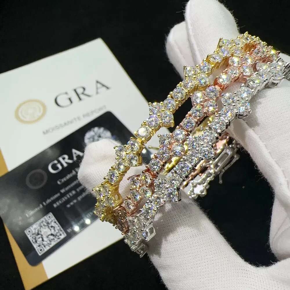 Hot Selling Sterling Sier Lab Dia Iced Out Vvs Moissanite Hip Hop Jewelry Tennis Chain Bracelet