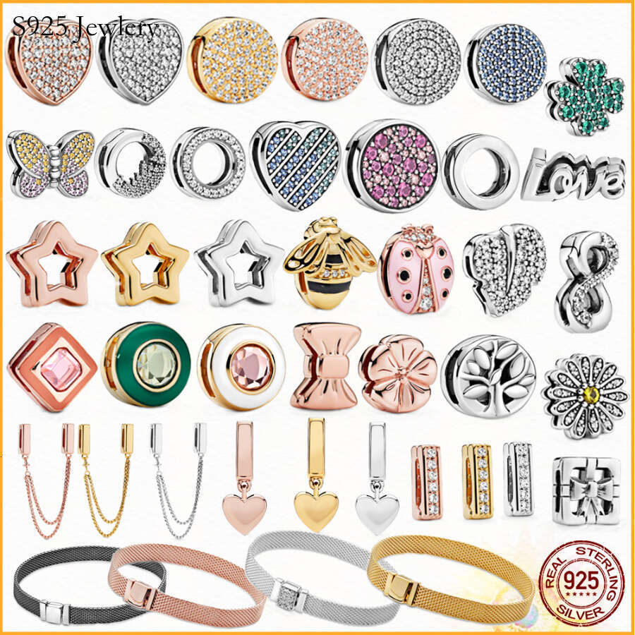 S925 925 Sterling Silver Blue Heart Clip Charm I Suitable for Primitive Reflect Bracelet Women' Jewelry Gift Free Delivery