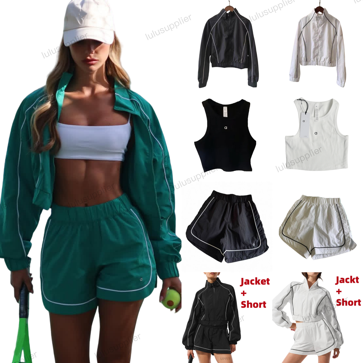2025 5A Shorts Sets Workout Sets women Gym Set High Quality Motivate Comfortable Full-zip Jackets Coat Yoga Outfit Breathable Jacket alosetly women clothes