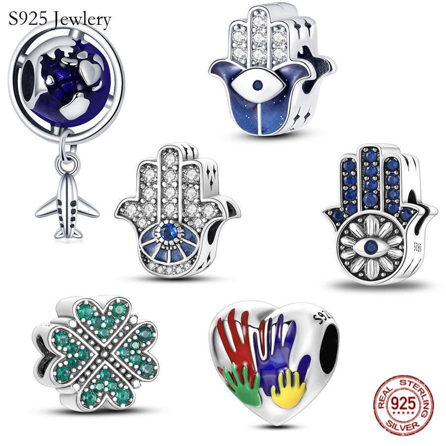S925 925 Sterling Silver blue wisdom eye green three leaf gras charm suspension suitable for bracelet diy fashion jewelry