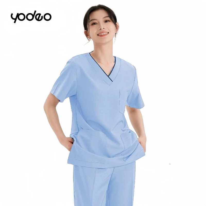 Quick dry brushing hand clothing surgical gowns elastic unisex short sleeved set Breathable ice silk operating room work clothes Z250718