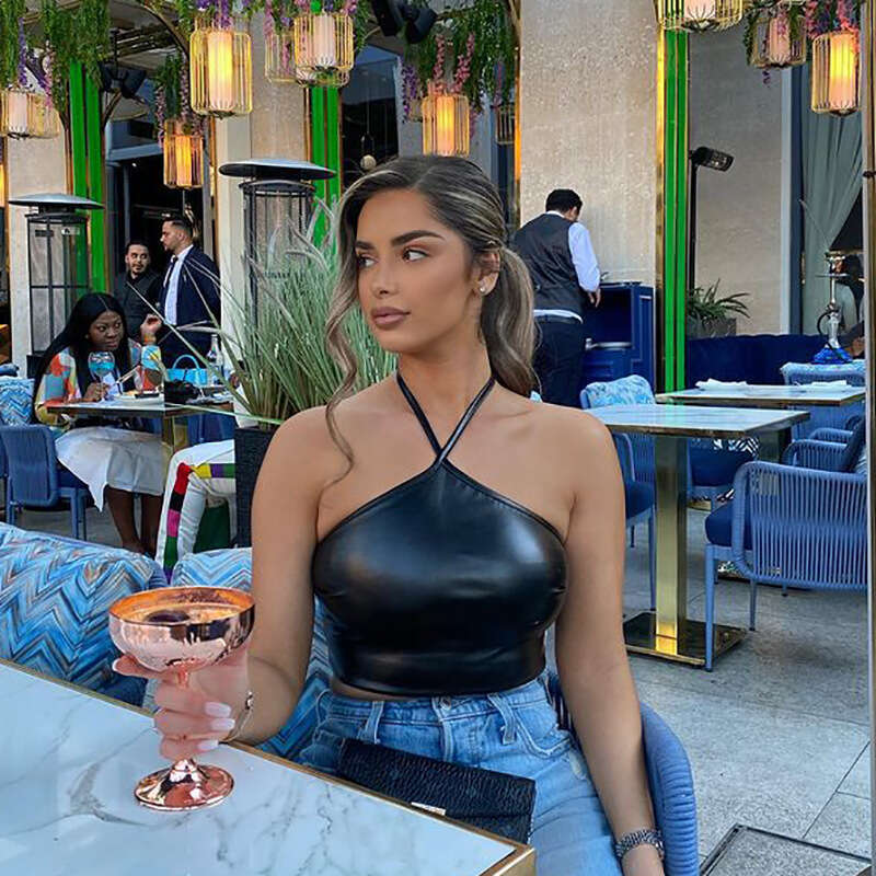 Autumn New PU Tight Elastic Strapless Tube Wrap Chest Leather Top B5