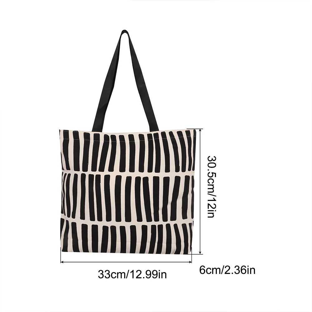 Striped minimalist design canvas bag - single shoulder strap - school bag with zipper - handbag for shopping A-DH XJ250718