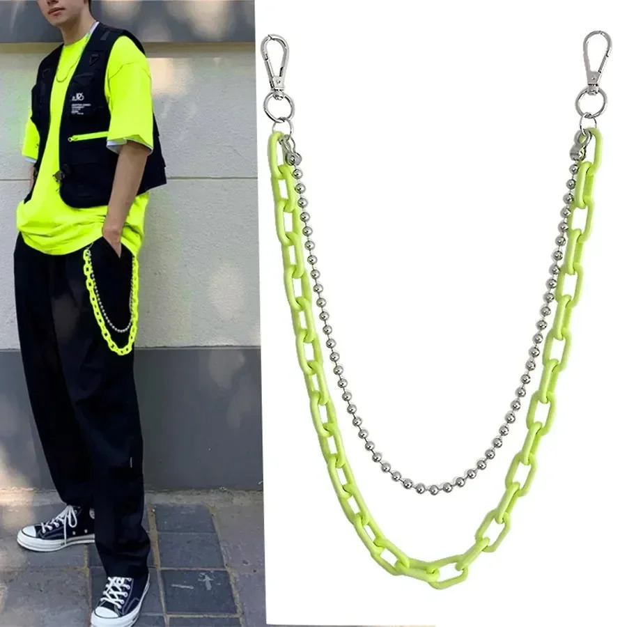 Hip Hop Punk Belt Chain Key Chain Ring Women Men Multicolor Resin Circle Heart Pendant Waist Chain Bag Car Jeans Skirts Pants 250715