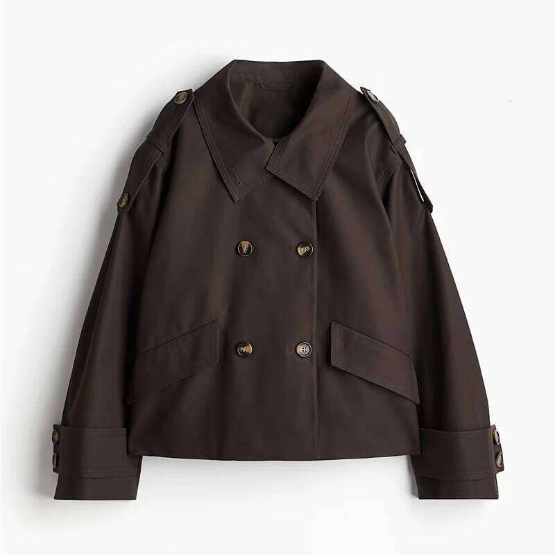 Vintage Double Breasted Trend Coat Women Commute Elegant Loose Long Sleeve Top Jacket Spring Street Stand Collar Outwear