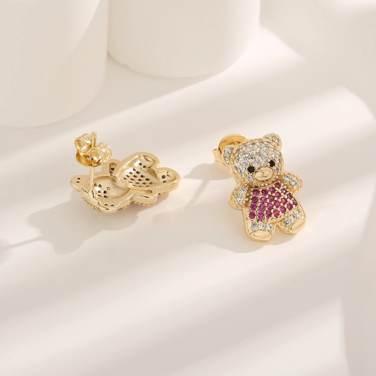 Minimalist Bear Stud Earrings Premium Cubic Zirconia Lightweight Copper Fashion Gift for Teen Girls 4 Colors 250715