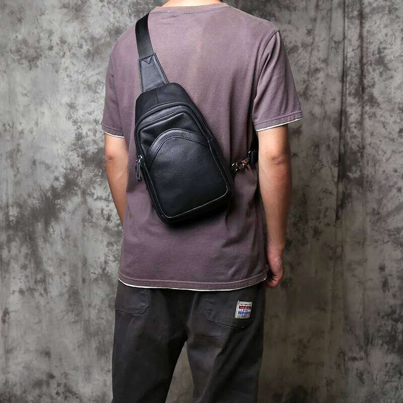 NZPJ Genuine Leather Men's Chest Top Layer Cowhide Single Shoulder Crossbody Bag Trendy Backpack Suitable For 8-Inch Ipad MDNG