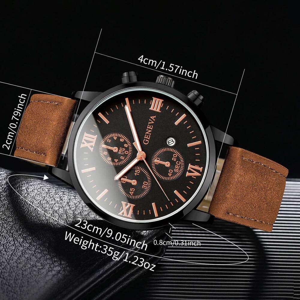 free shipping 1/2PCs Casual Calendar Fashionable Men's Temperament Leather Quartz Unisex Watch Set(Box Not Included) free shipping