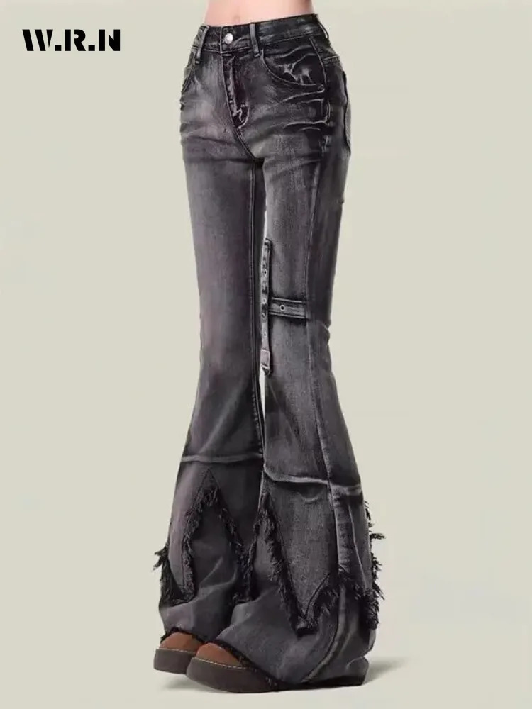 Retro SlimFitting Women Pants Y2K Fashion Trendy Trousers Legs Furrow Stretch Jeans for Women 250703