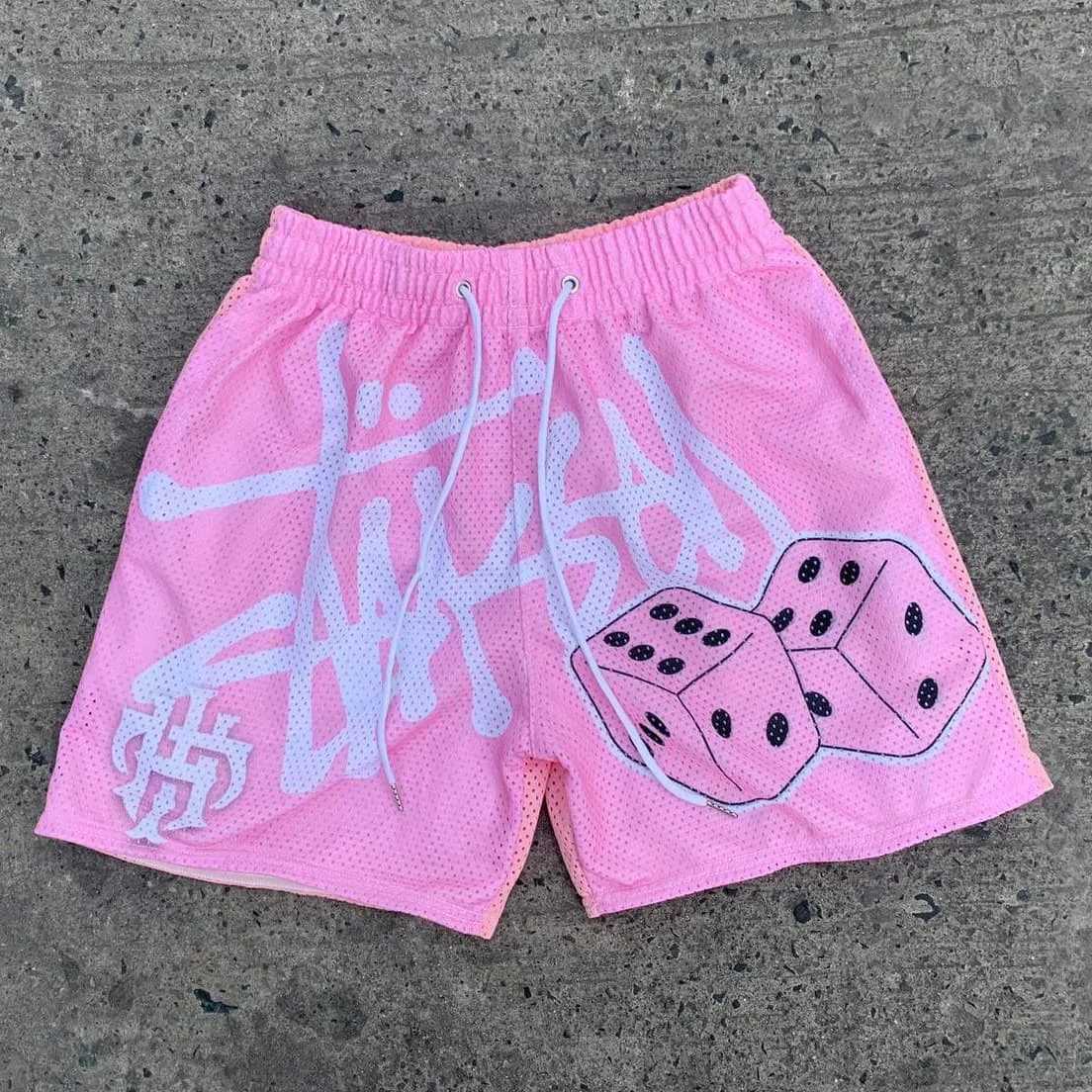 2025 Summer New Mens Fast-drying Sports Casual Words Dice Printing Mesh Drawstring Shorts Comfortable Casual Sports Shorts W250718