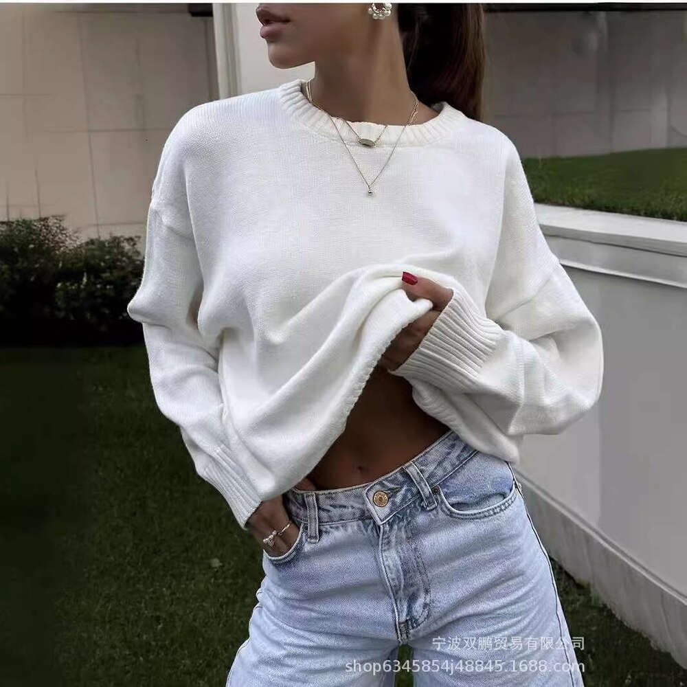 Russian Solid Color Round Neck Sweater For Women New Style Soft Knitted Basic Top B5