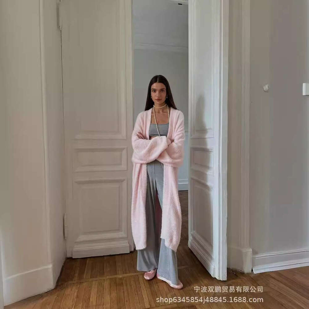 Autumn Winter New Long Faux Mink Cardigan Women's Lazy Style Knitted Sweater With Belt B5