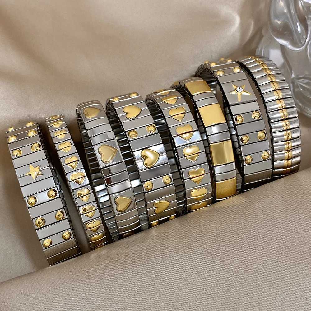 AENSOA Vintage Elasticity Stainless Steel Bangles Bracelet for Women Classic Square Adjustable Wristband Waterproof Bangle X250718