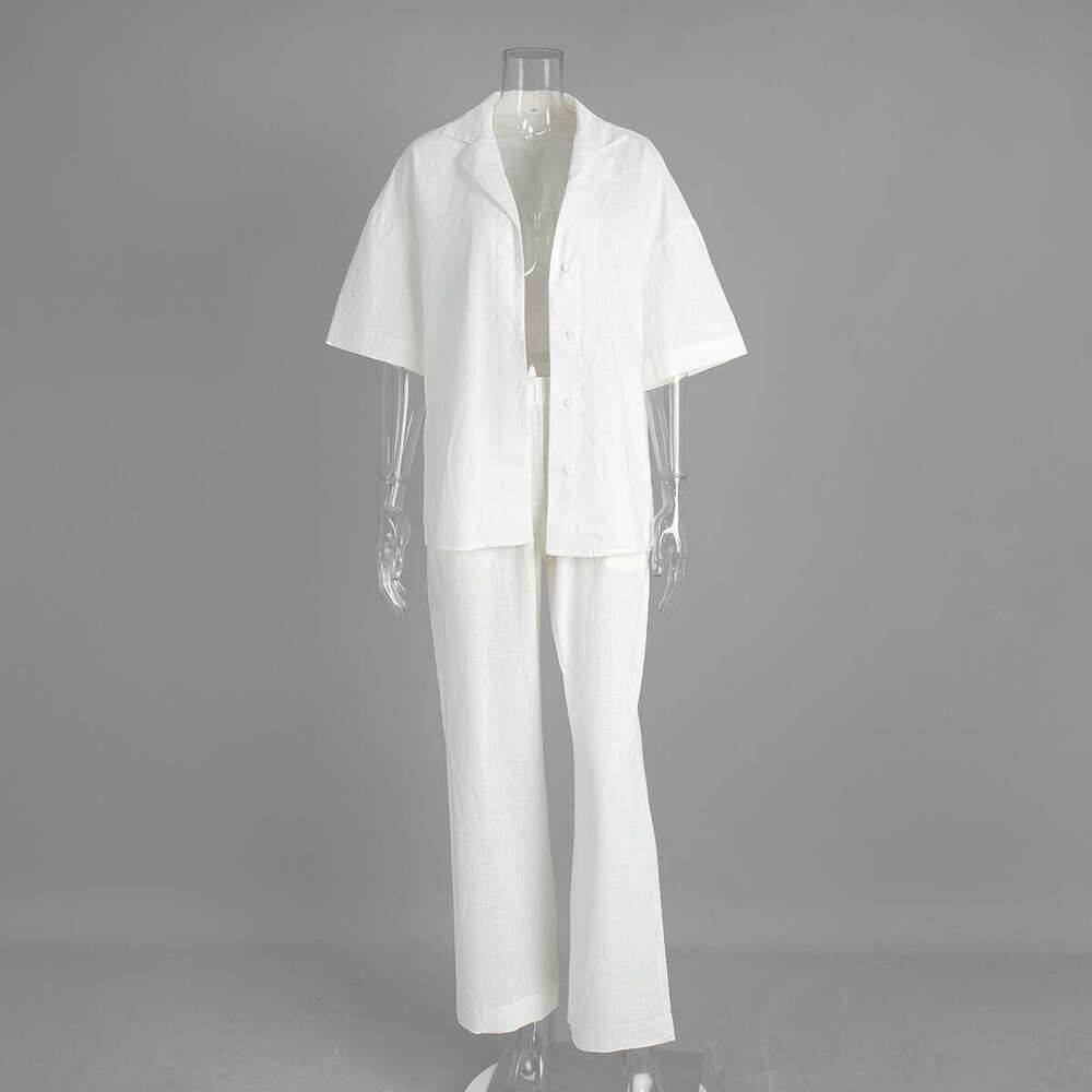 Pure Cotton Spring Summer New Loose Short Sleeve Shirt Long Pants Casual Set B5