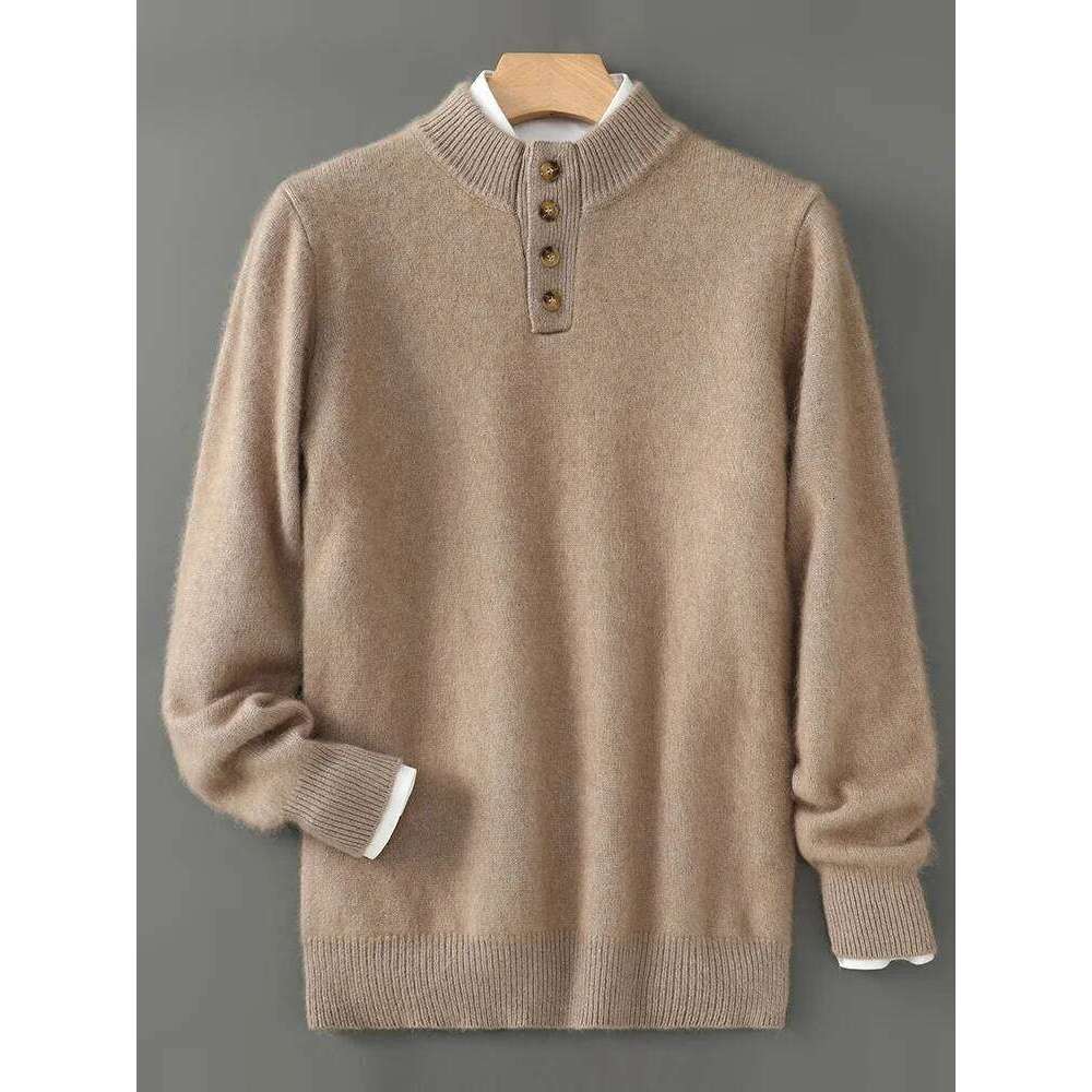 High Quality Men 100% Sweater Mock Neck Mink Cashmere Pullover Autumn Winter Long Sleeve Knitwear Smart Casual Top