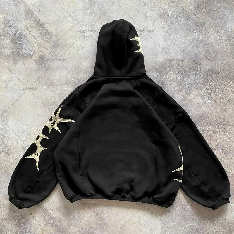 Street Hip-Hop Retro Harajuku Y2K Embroidered Patchwork Fabric Fashion Loose Hoodie Men American Versatile Oversized Sweatshirt X250718