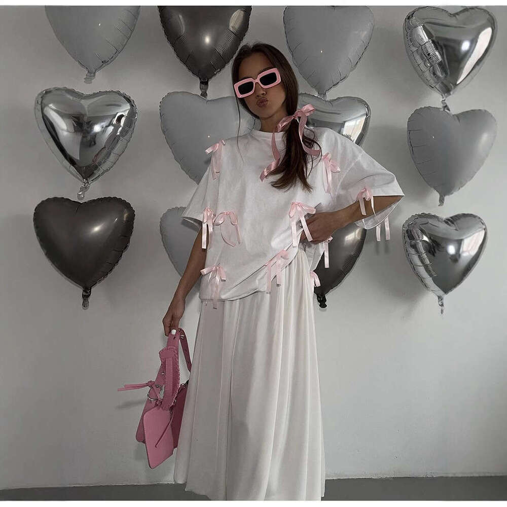 Summer New Long Tassel Short Sleeve T-Shirt For Women Casual Loose Pure Cotton Top Ins Style B5