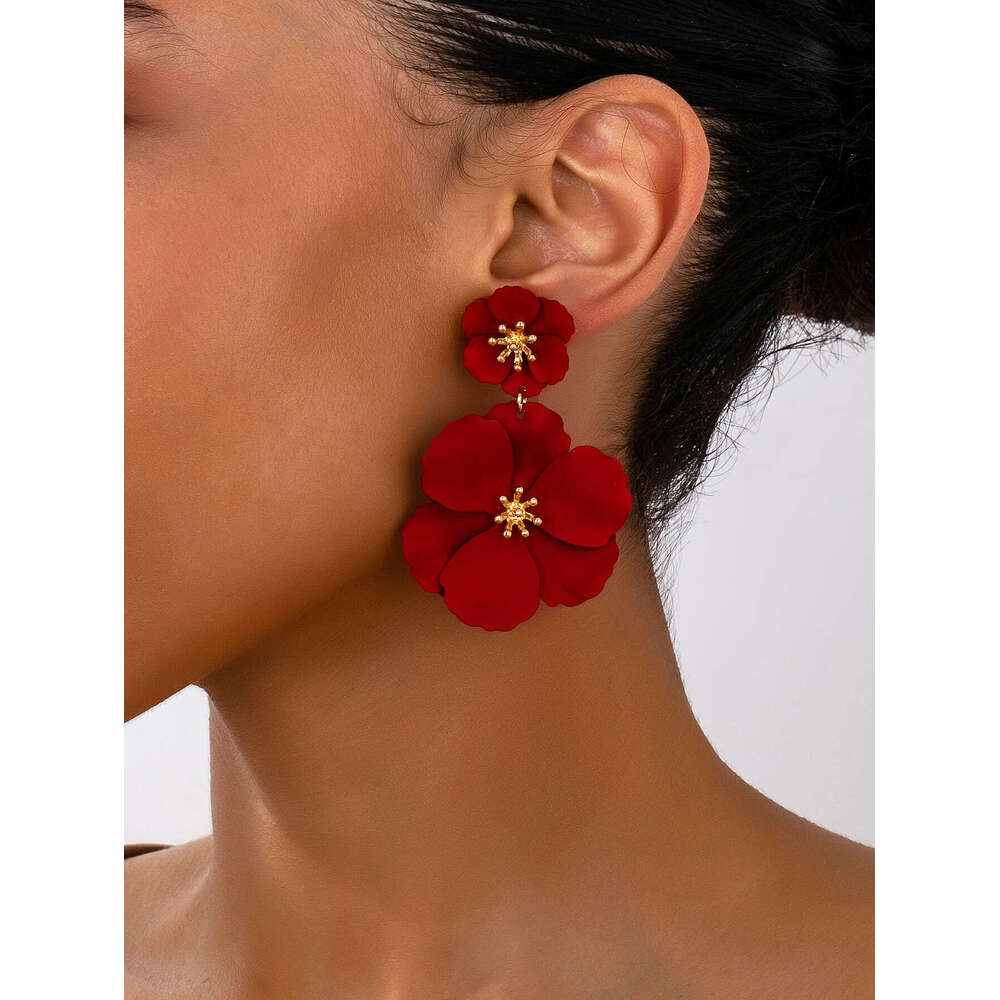 Forest Style Girl Long Elegant Designer Jewelry Creative Colorful Flower Spray Paint Multi-layer Earrings