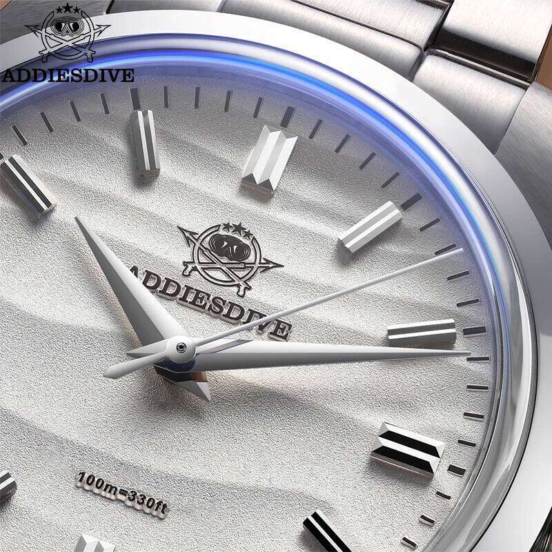 ADDIESDIVE Men's Sand Dial 36mm Quartz Watch 100m Waterproof 316L Stainless Steel AR Coated Dome Glass WristWatch for Men free shipping