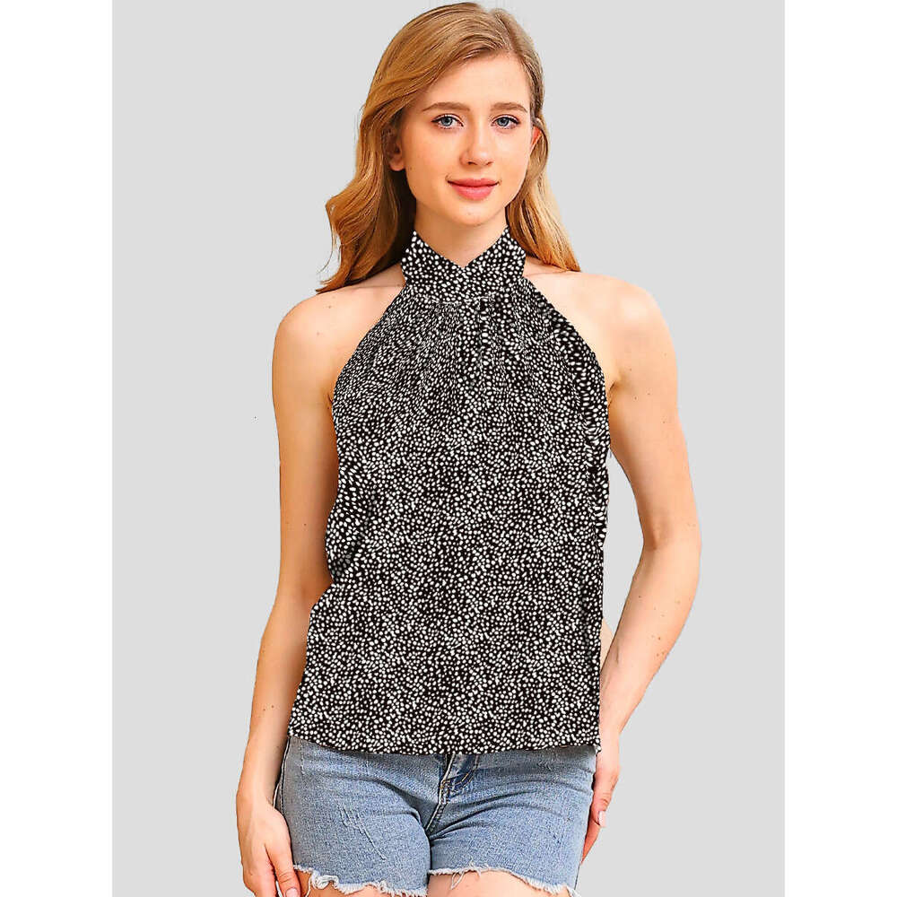 Summer Women's Leopard Print Thin Halter Neck Slim Fit Off-Shoulder Sleeveless Sexy Spicy Girl Versatile Base Shirt B5