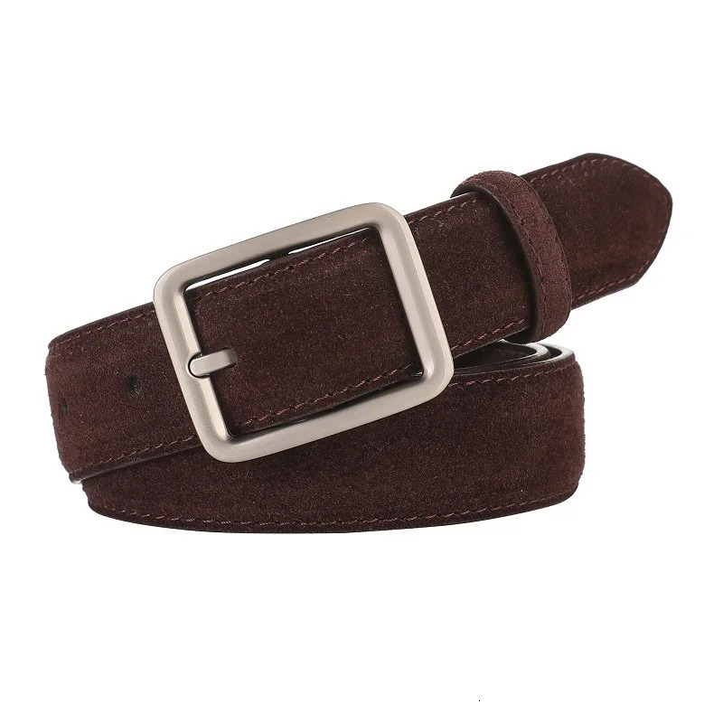 Leather Belt Woman Western Metal Buckles Genuine Suede Cowhide Womens Belts 2.8cm Wide Women Dress Jeans Girdle 250717