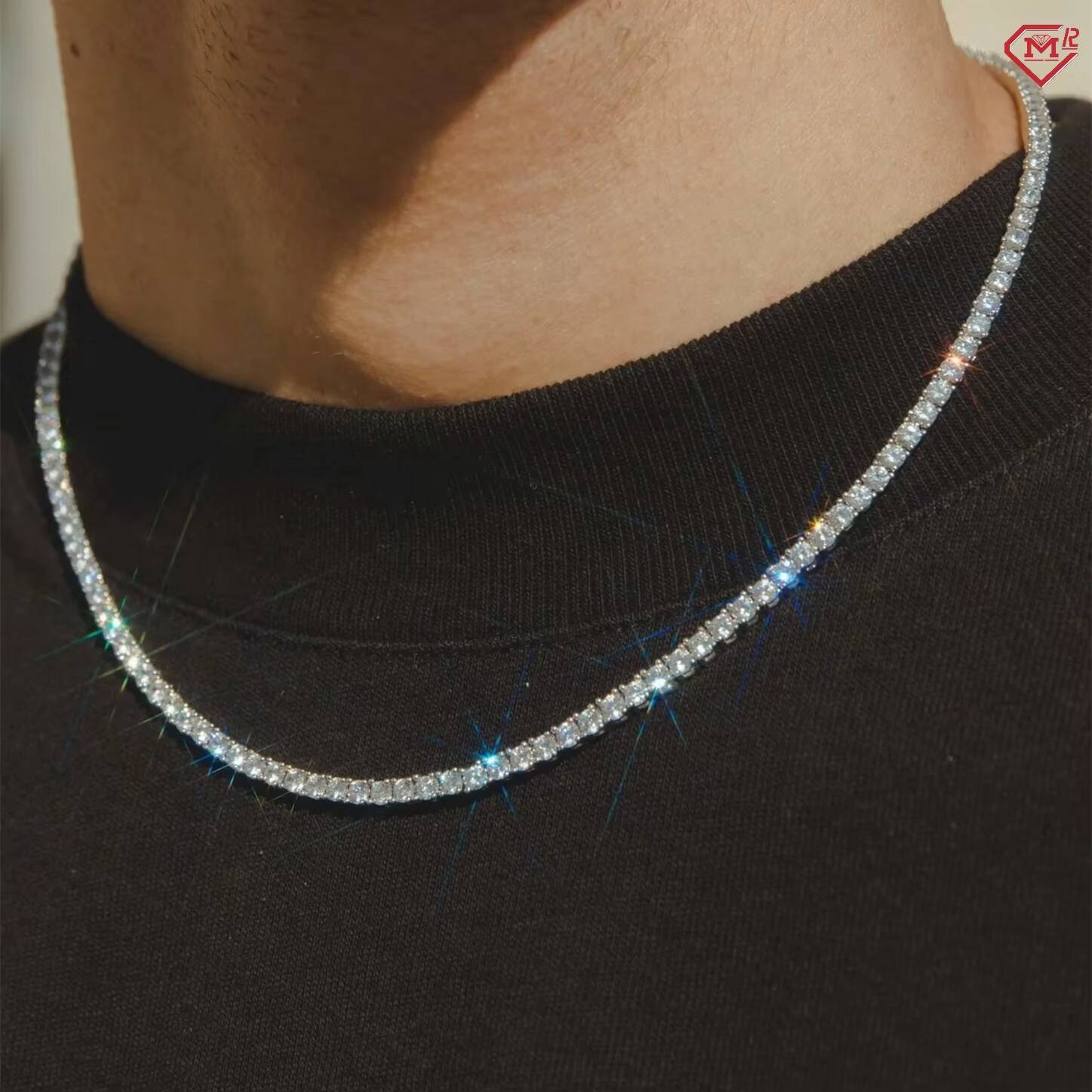 Iced Out 3mm Tennis Necklace Shiny Hiphop Men Women 925 Silver White Gold Plated Moissanite Tennis Chain