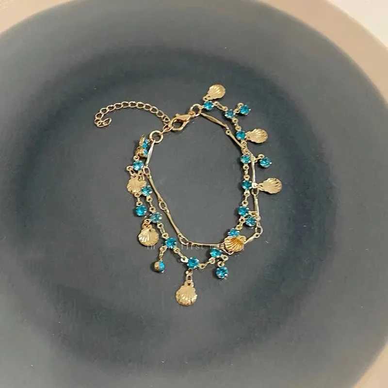 French Romantic Blue Crystal Shell Tassels Bracelet for Women Luxury Y2K Bling Bracelet Sp Girls Exquisite Jewelry Gift X250718