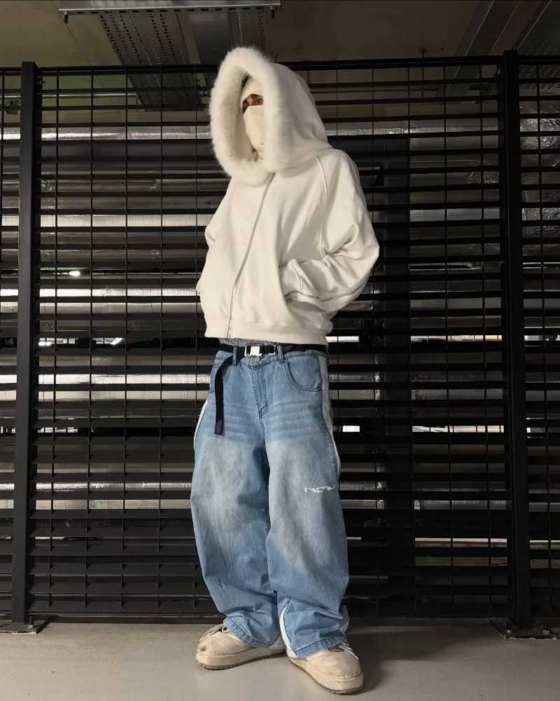 2K Harajuku Streetwear HcW Jeans High Quality Splicing Embroidery Sweatpants Men Women Baggy Hip Hop Casual Wide Leg Trousers X250718