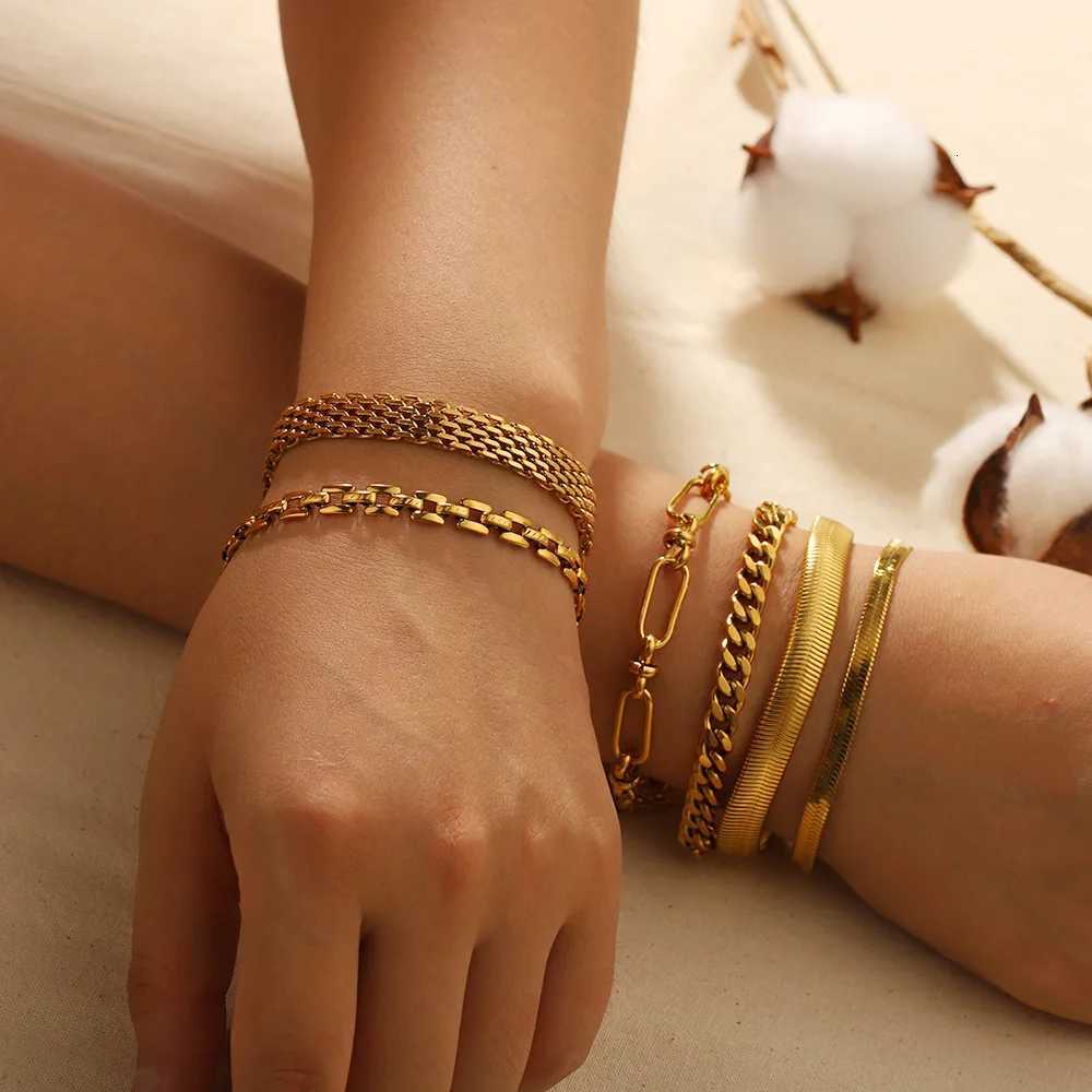 2024 Luxury Jewelry Trend Waterproof Tarnish Accessories 18K Gold Plated Stainless Steel Cuban Chain Bracelets for Women X250718